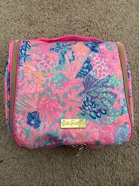 Lilly Pulitzer Neon Pink and Aqua Floral Travel Pouch